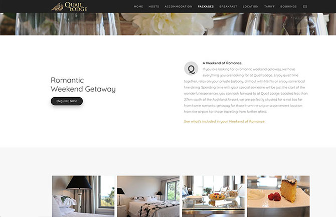 Quail Lodge Auckland web design and photography